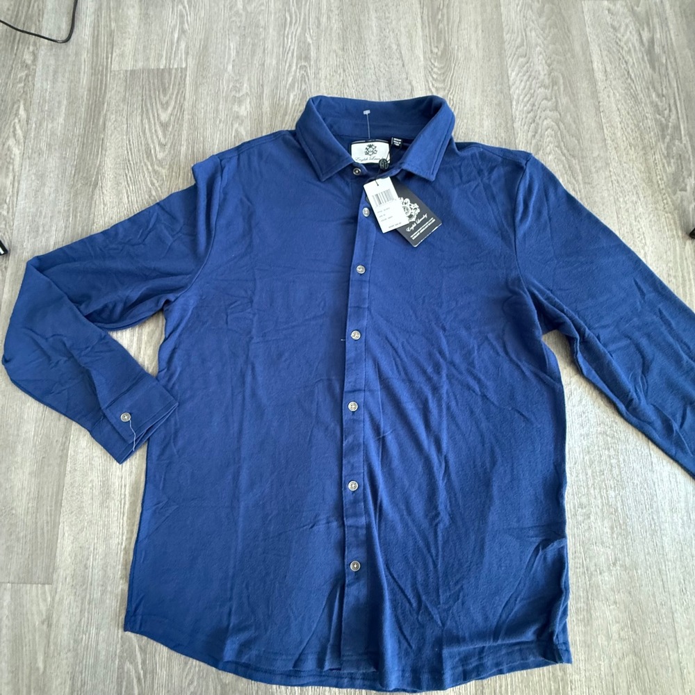 English Laundry Men Navy Button Down Long Sleeve Polo Shirt Style EL1012 Size M - Picture 2 of 7
